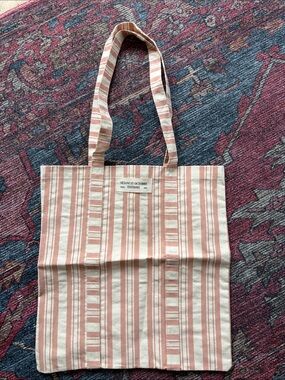 Sezane Striped Canvas Tote Bag in Pink and Cream